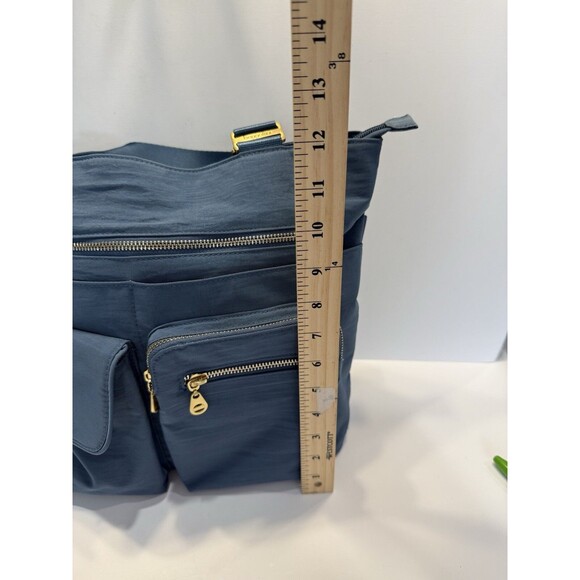 Baggallini Blue Bag San Marino Nylon Satchel Shoulder Purse Handbag Slate Gold - Picture 14 of 14